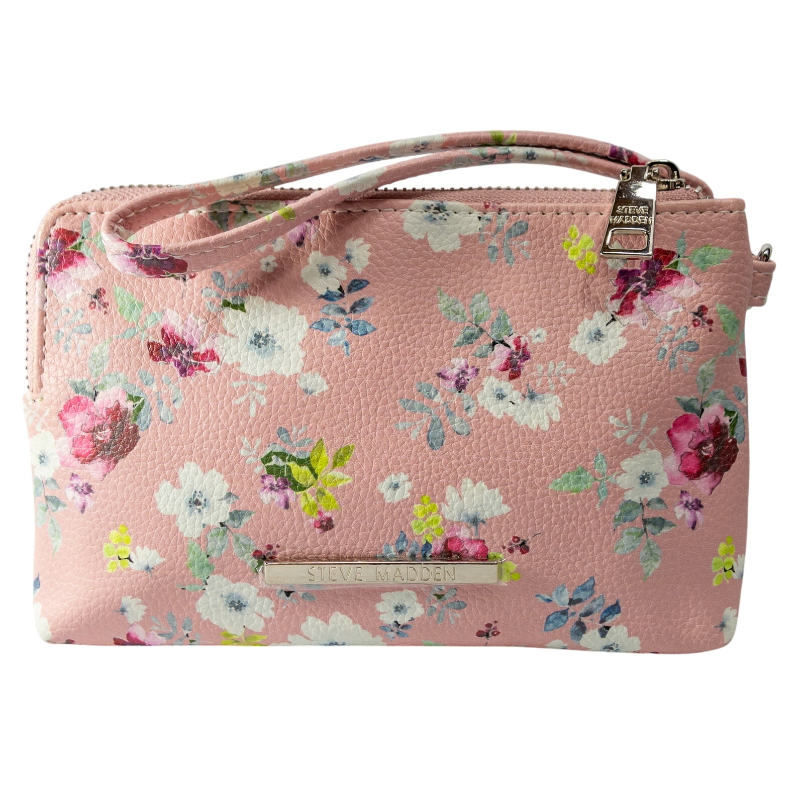 Steve Madden Pink Floral Girly Cottagecore Wristlet Wallet Double Zip Clutch